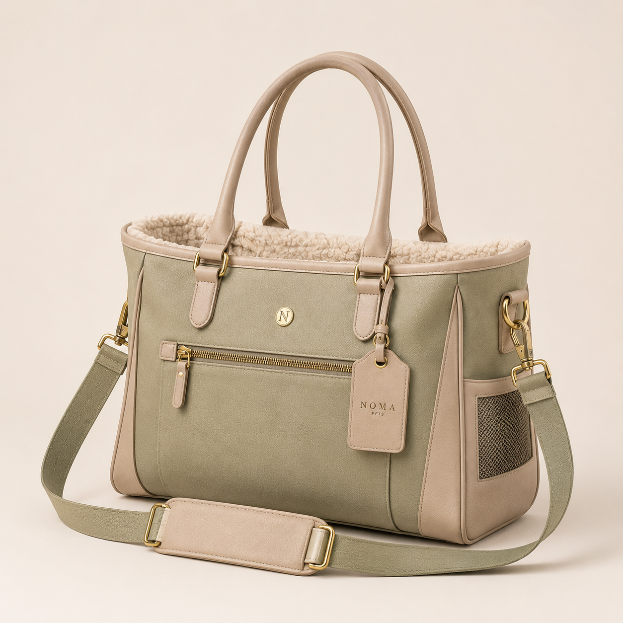Noma Pets pet carrier bag - sage green with gold hardware